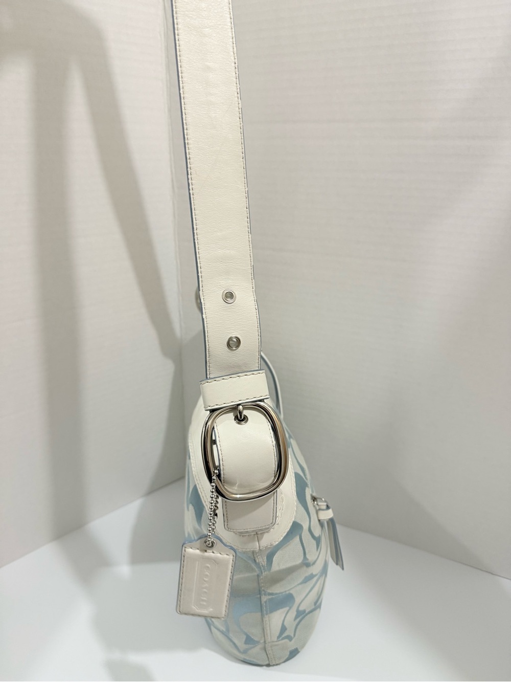 Coach F13358 Signature Bucket Bag Blue & White Canvas Leather Crossbody - Picture 7 of 12